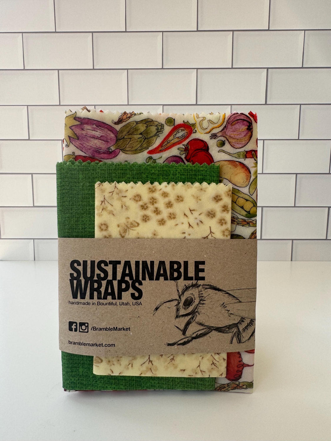 Sustainable Beeswax Wraps, Set of 3-Veg Garden Set