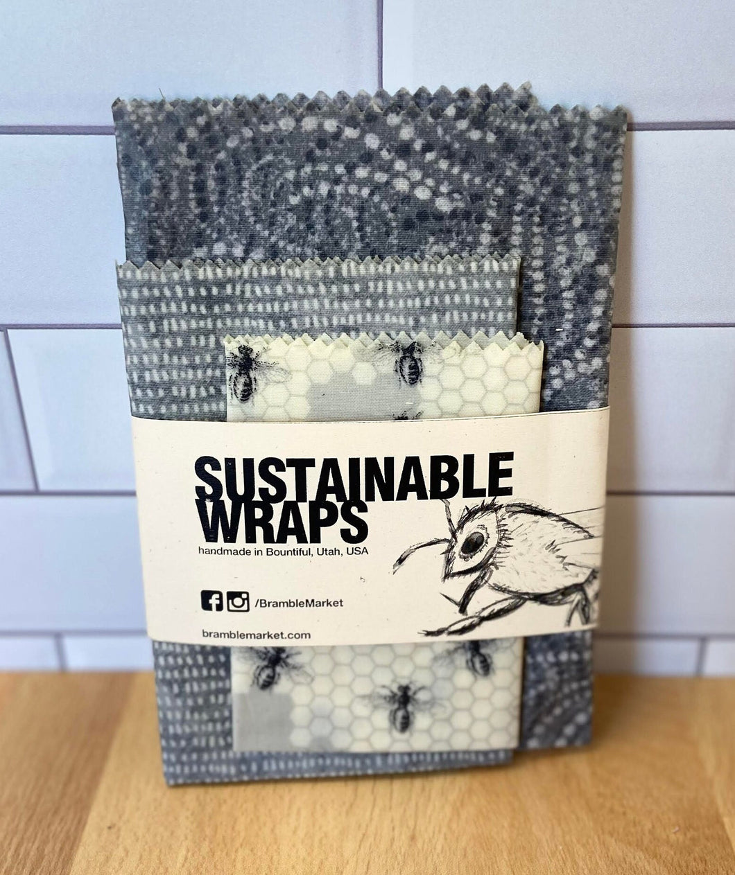 Sustainable Beeswax Wraps, Set of 3- Calm Bees Set