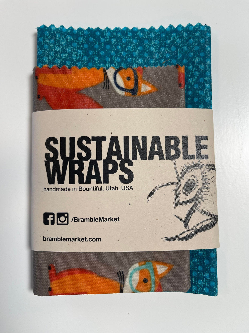 S/M Sustainable Wraps, set of 2, Fox Set