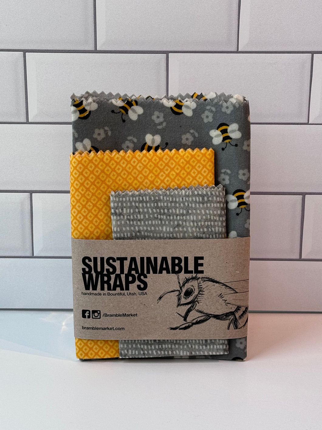 Sustainable Beeswax Wraps, Set of 3- Busy Bees Set