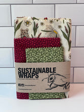 Load image into Gallery viewer, Sustainable Beeswax Wraps, Set of 3- Secret Garden Set

