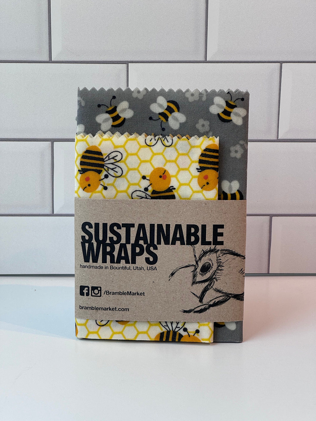 S/M Sustainable Wraps, set of 2- Bees Set